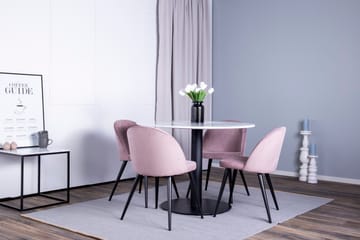 Estelle Matgrupp 106 cm Rund med 4 Velvet stolar - Svart - Products - Möbler - Bord & matgrupp - Matgrupp