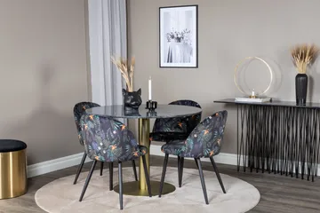 Estelle Matgrupp 106 cm Rund med 4 Velvet stolar - Svart/Guld - Products - Möbler - Bord & matgrupp - Matgrupp