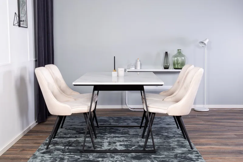 Estelle Matgrupp 140 cm Rektangulär med 4 Velvet Deluxe stolar, Beige