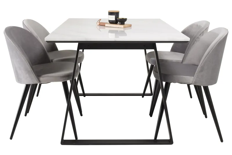 Estelle Matgrupp 140 cm Rektangulär med 4 Velvet stolar - Svart - Products - Möbler - Bord & matgrupp - Matgrupp