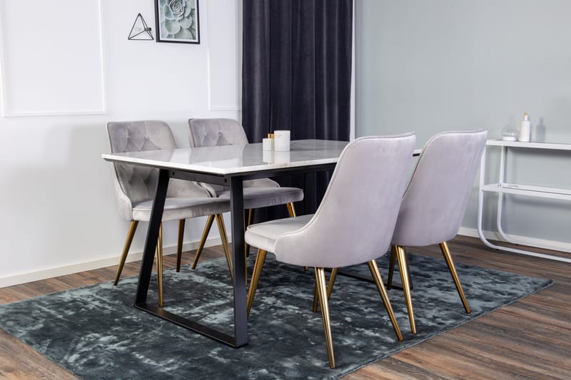 Estelle Matgrupp 140 cm Rektangulär med 4 Velvet stolar - Svart/Guld - Products - Möbler - Bord & matgrupp - Matgrupp