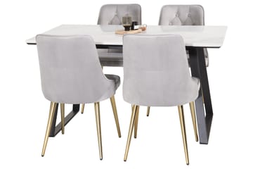 Estelle Matgrupp 140 cm Rektangulär med 4 Velvet stolar - Svart/Guld - Products - Möbler - Bord & matgrupp - Matgrupp