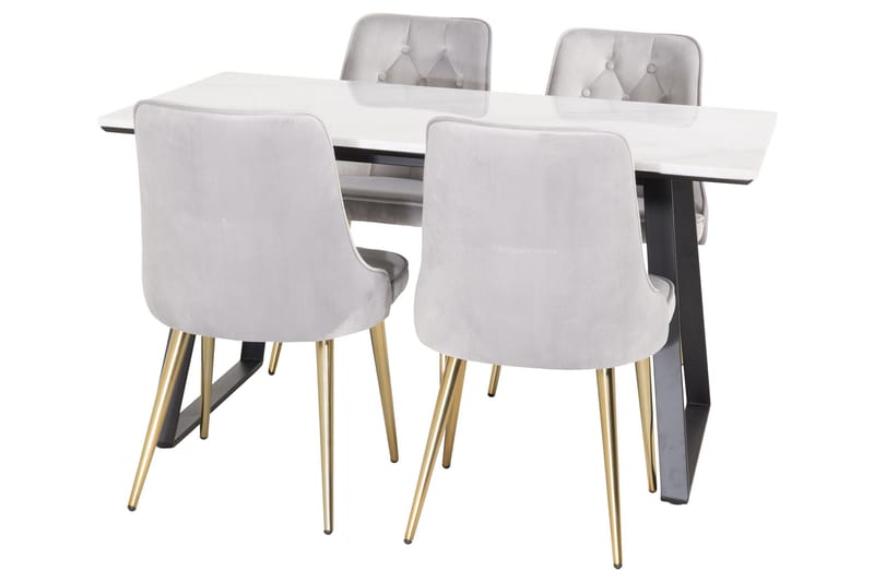 Estelle Matgrupp 140 cm Rektangulär med 4 Velvet stolar - Svart/Guld - Products - Möbler - Bord & matgrupp - Matgrupp