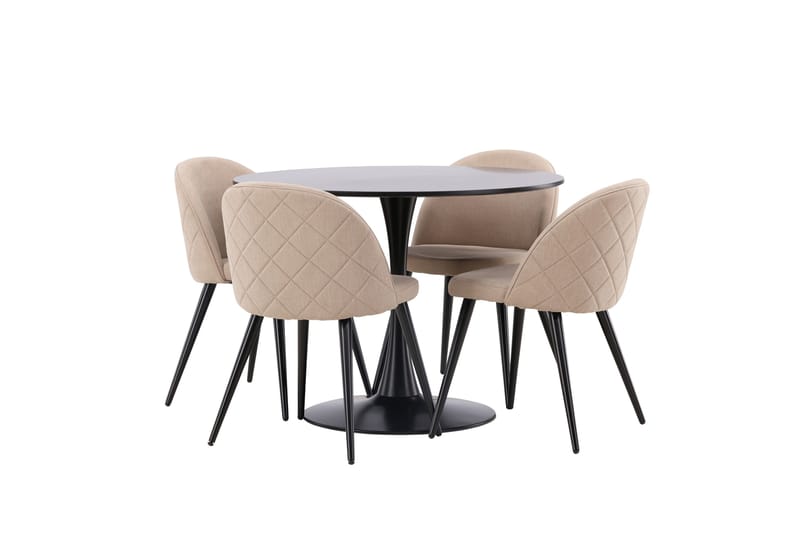 Glade Matgrupp 100 cm Rund med 4 Velvet stolar - Beige - Products - Möbler - Bord & matgrupp - Matgrupp