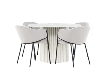 Härön Matgrupp 110 cm Rund med 4 Evelina stolar - Vit/Grå - Products - Möbler - Bord & matgrupp - Matgrupp