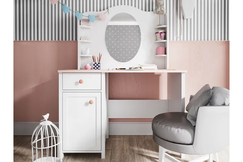 Hilts Sminkbord 110x52 cm - Vit/Rosa - Products - Möbler - Bord & matgrupp - Sminkbord & toalettbord