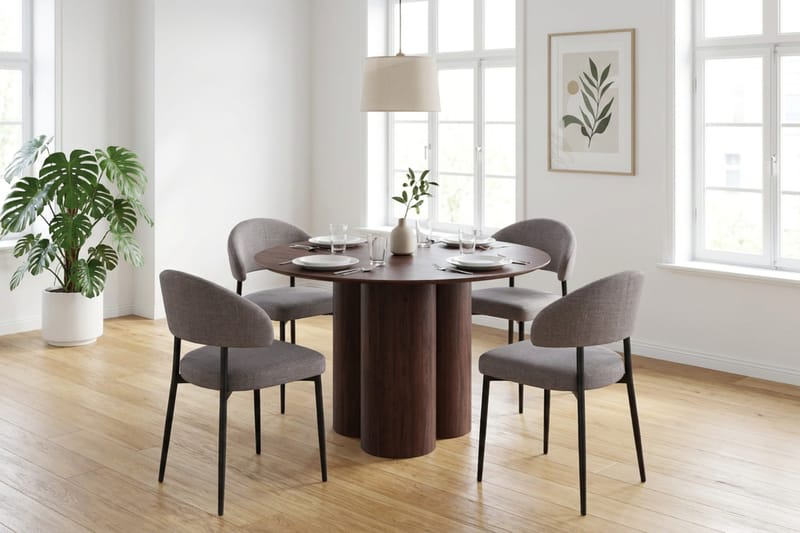 Juno Matgrupp runt 110 cm Valnöt med 4 Sawako Matstolar - Valnöt - Products - Möbler - Bord & matgrupp - Matgrupp