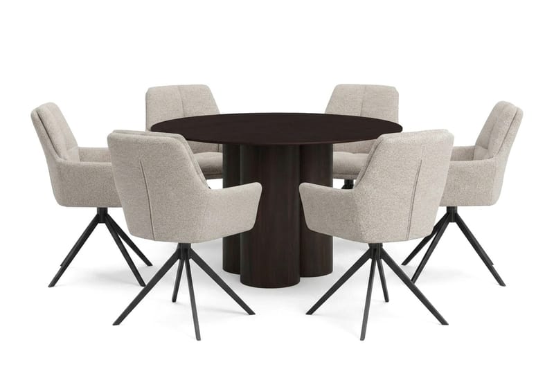 Juno Matgrupp runt 130 cm Rökt Ek med 6 Torsby Matstolar - Rökt ek - Products - Möbler - Bord & matgrupp - Matgrupp