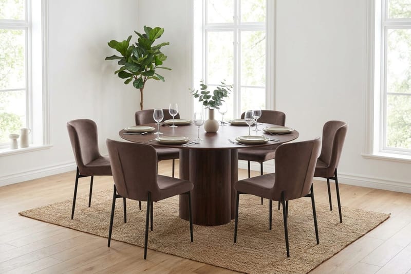 Juno Matgrupp runt 150 cm Valnöt med 6 Elsie Matstolar - Valnöt/Brun - Products - Möbler - Bord & matgrupp - Matgrupp