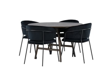 Kaseidon Matgrupp 100 cm Rund med 4 Selma Stolar - Mörkbrun - Products - Möbler - Bord & matgrupp - Matgrupp