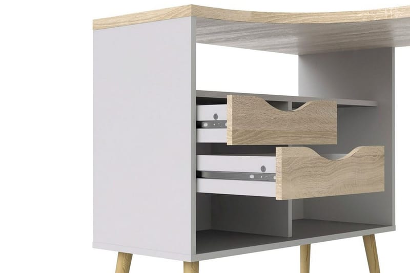 Delta Skrivbord 145 cm med Förvaring Lådor + Hyllor - Vit/Natur - Products - Möbler - Bord & matgrupp - Kontorsbord - Datorbord