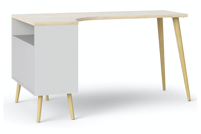 Delta Skrivbord 145 cm med Förvaring Lådor + Hyllor - Vit/Natur - Products - Möbler - Bord & matgrupp - Kontorsbord - Datorbord