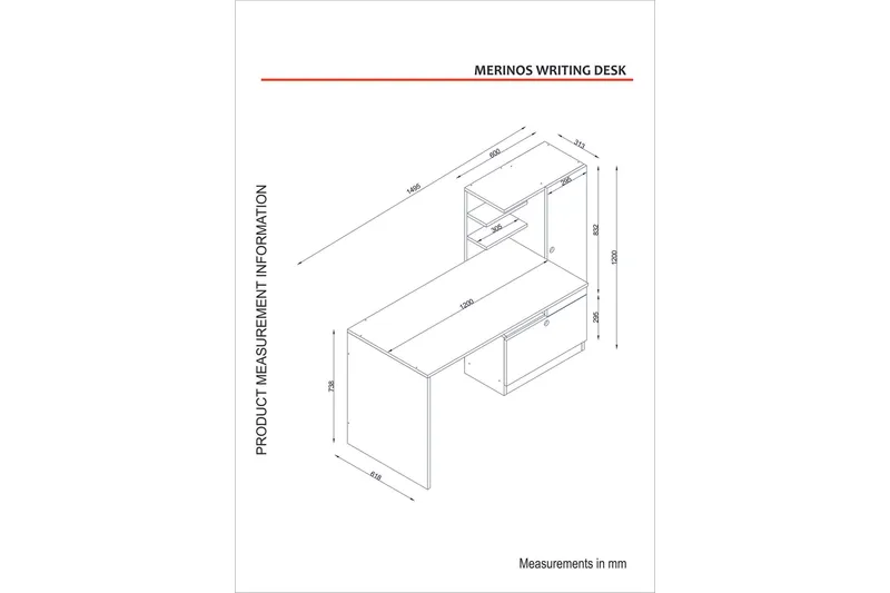 Merinoz Skrivbord 150 cm med Förvaring Hyllor + Låda + Skåp - Vit/Valnötsbrun - Products - Möbler - Bord & matgrupp - Kontorsbord - Datorbord
