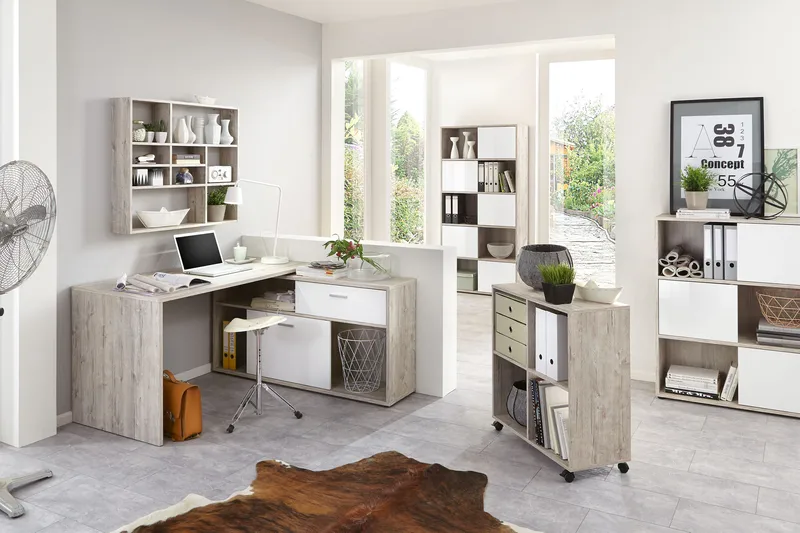 Mamoru Hörnskrivbord Sandek/Vit - Beige|Vit - Products - Möbler - Bord & matgrupp - Kontorsbord - Skrivbord - Hörnskrivbord