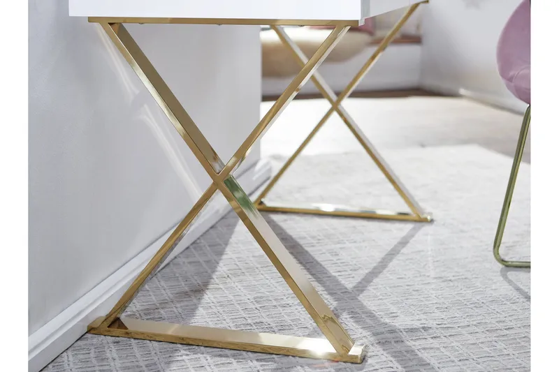 Willowdale Skrivbord 118 cm med Förvaring 2 Lådor - Vit/Guld - Products - Möbler - Bord & matgrupp - Kontorsbord - Datorbord