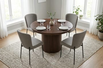 Kopparbo Förlängningsbart runt 120-220 cm Valnöt med 4 Elsie Matstolar - Valnöt/Ljusgrå - Products - Möbler - Bord & matgrupp - Matgrupp