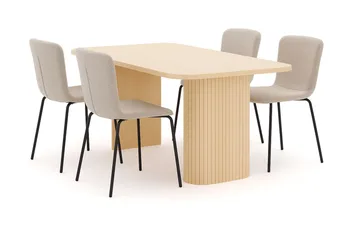 Kopparbo Matbord 160 cm med 4 Katy Matstolar - White / Greige Bouclé / Metallben Svart - Products - Möbler - Bord & matgrupp - Matgrupp