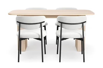 Kopparbo Matbord 160 cm med 4 Lucy Matstolar - White / Vit Bouclé / Metallben Svart - Products - Möbler - Bord & matgrupp - Matgrupp