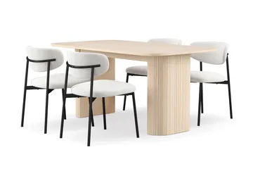 Kopparbo Matbord 160 cm med 4 Lucy Matstolar - White / Vit Bouclé / Metallben Svart - Products - Möbler - Bord & matgrupp - Matgrupp