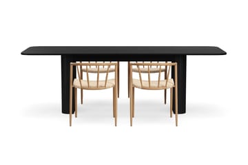 Kopparbo Matbord 180-240 cm Förlängningsbart med 4 Winston Matstolar - Svart / Beige / Metallben Ek - Products - Möbler - Bord & matgrupp - Matgrupp