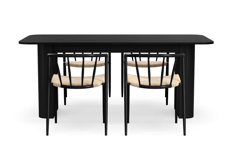 Kopparbo Matbord 180-240 cm Förlängningsbart med 4 Winston Matstolar - Svart / Beige / Metallben Svart - Products - Möbler - Bord & matgrupp - Matgrupp