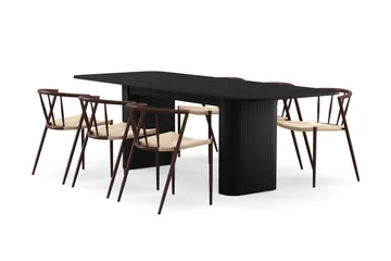 Kopparbo Matbord 180-240 cm Förlängningsbart med 6 Winston Matstolar - Svart / Beige / Metallben Rökt ek - Products - Möbler - Bord & matgrupp - Matgrupp