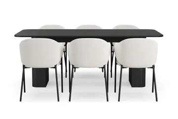 Kopparbo Matbord 200-260 cm Förlängningsbart med 6 Filip Matstolar - Svart / Vit Bouclé - Products - Möbler - Bord & matgrupp - Matgrupp