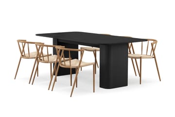 Kopparbo Matbord 200-260 cm Förlängningsbart med 6 Winston Matstolar - Svart / Beige / Metallben Ek - Products - Möbler - Bord & matgrupp - Matgrupp