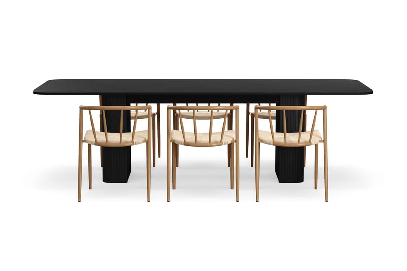 Kopparbo Matbord 200-260 cm Förlängningsbart med 6 Winston Matstolar - Svart / Beige / Metallben Ek - Products - Möbler - Bord & matgrupp - Matgrupp
