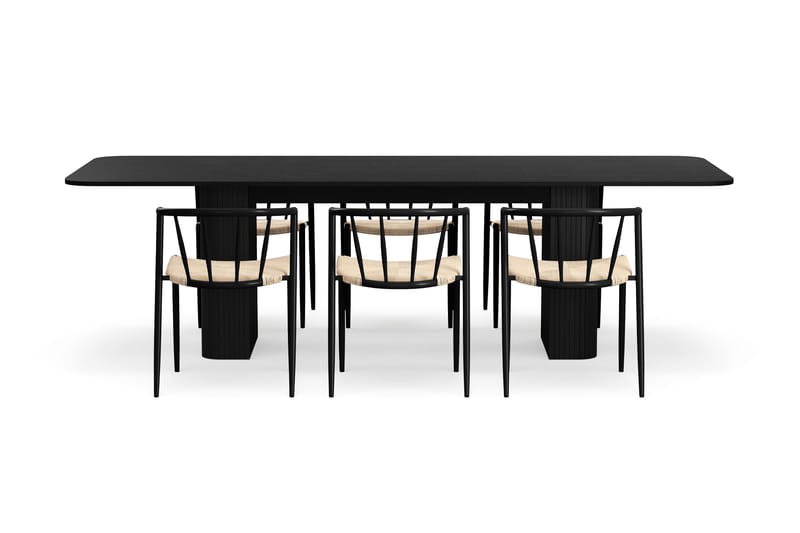 Kopparbo Matbord 200-260 cm Förlängningsbart med 6 Winston Matstolar - Svart / Beige / Metallben Svart - Products - Möbler - Bord & matgrupp - Matgrupp