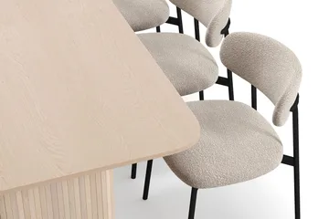 Kopparbo Matbord 200-260 cm Förlängningsbart med illäggsskiv med 6 Lucy Matstolar - Vit / Greige Bouclé / Metallben Svart - Products - Möbler - Bord & matgrupp - Matgrupp