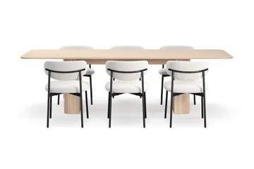 Kopparbo Matbord 200-260 cm Förlängningsbart med illäggsskiv med 6 Lucy Matstolar - Vit / Vit Bouclé / Metallben Svart - Products - Möbler - Bord & matgrupp - Matgrupp