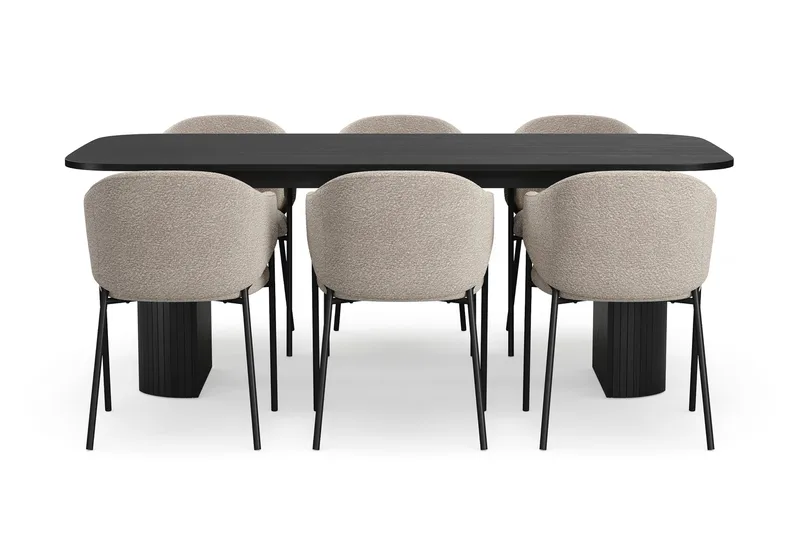 Kopparbo Matbord 200 cm med 6 Filip Matstolar - Svart / Taupe Bouclé - Products - Möbler - Bord & matgrupp - Matgrupp