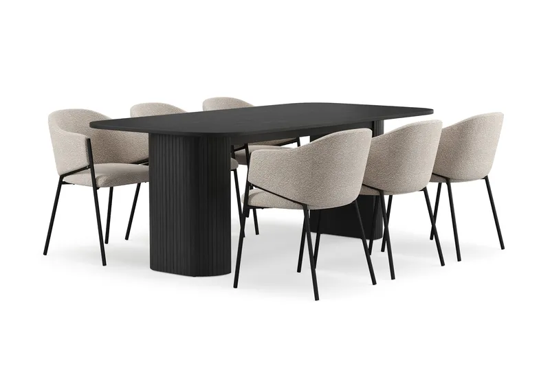Kopparbo Matbord 200 cm med 6 Filip Matstolar, Svart / Taupe Bouclé