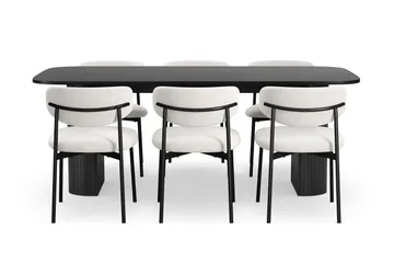 Kopparbo Matbord 200 cm med 6 Lucy Matstolar - Svart / Vit Bouclé / Metallben Svart - Products - Möbler - Bord & matgrupp - Matgrupp