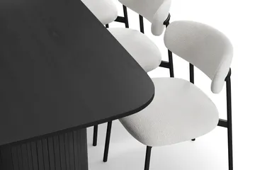Kopparbo Matbord 200 cm med 6 Lucy Matstolar - Svart / Vit Bouclé / Metallben Svart - Products - Möbler - Bord & matgrupp - Matgrupp