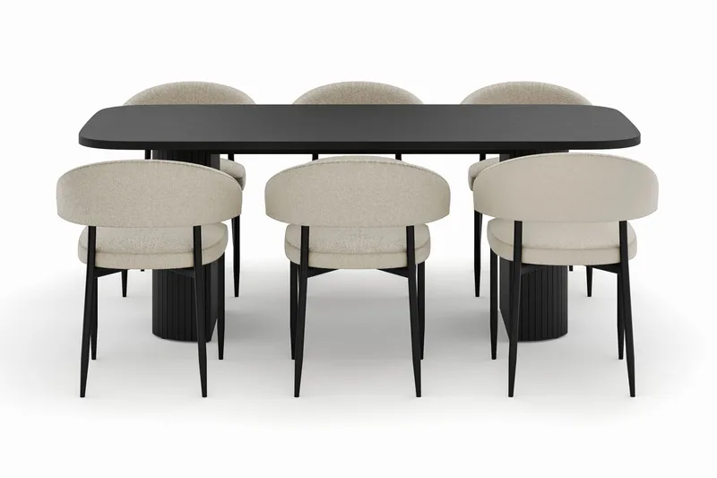 Kopparbo Matbord 200 cm med 6 Sawako Stolar - Svart - Products - Möbler - Bord & matgrupp - Matgrupp