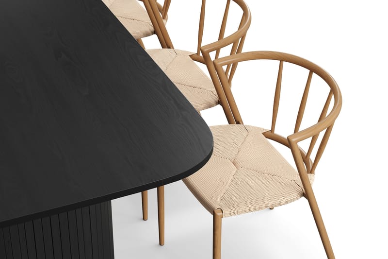 Kopparbo Matbord 200 cm med 6 Winston Matstolar - Svart / Beige / Metallben Ek - Products - Möbler - Bord & matgrupp - Matgrupp