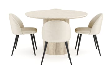 Kopparbo Matgrupp 120 cm Rund med 4 Valeri Sammetsstolar - Travetin - Products - Möbler - Bord & matgrupp - Matgrupp