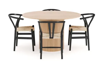 Kopparbo Matgrupp 130 cm Rund Förlängningsbart med 4 Dastoori Matstolar - Whitewash - Products - Möbler - Bord & matgrupp - Matgrupp