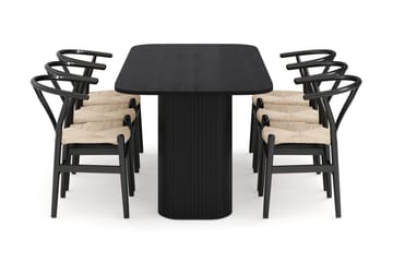 Kopparbo Matgrupp 200 cm med 6 Dastoori Matstol - 2220067-6,2223287-1 - Svart - Products - Möbler - Bord & matgrupp - Matgrupp