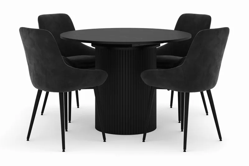 Kopparbo Rund Matgrupp 106-156cm med 4 Alsarp Matstolar, Svart