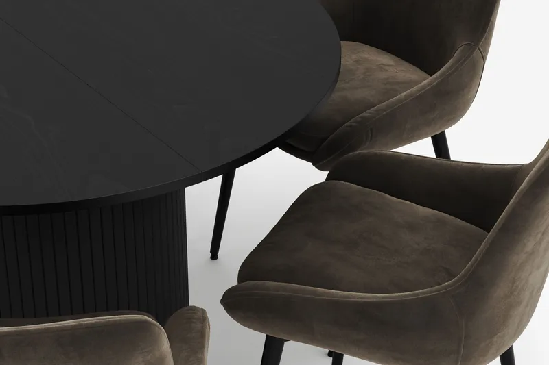 Kopparbo Rund Matgrupp 106-156cm med 6 Alsarp Matstolar - Svart - Products - Möbler - Bord & matgrupp - Matgrupp