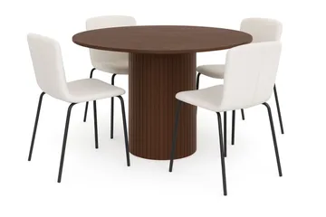 Kopparbo Runt Matbord 120 cm med 4 Katy Matstolar - Mörkbrun / Vit Bouclé / Metallben Svart - Products - Möbler - Bord & matgrupp - Matgrupp