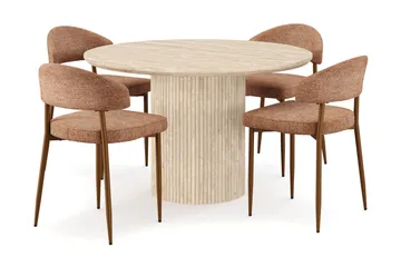 Kopparbo Runt Matbord 120cm Travetin utseende med 4 st Jairam Matstolar - Beige - Products - Möbler - Bord & matgrupp - Matgrupp
