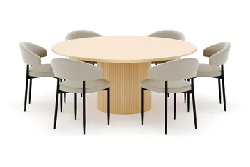 Kopparbo Runt Matbord 180 cm med 6 Sawako Stolar - Whitewash - Products - Möbler - Bord & matgrupp - Matgrupp