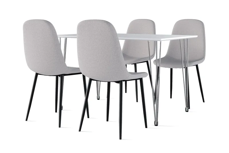 Kronblom Matbord 120 cm +  4 st Nibe stol grå med svarta ben, Vit/Grå