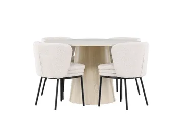 Lanzo Matgrupp 120 cm Rund med 4 Agnes stolar - Whitewash/Vit - Products - Möbler - Bord & matgrupp - Matgrupp