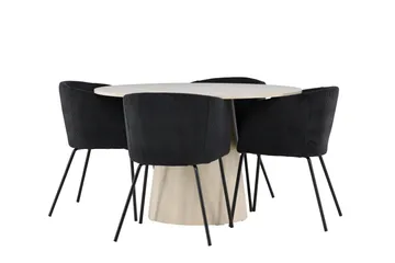 Lanzo Matgrupp 120 cm Rund med 4 Berit stolar - Whitewash/Svart - Products - Möbler - Bord & matgrupp - Matgrupp