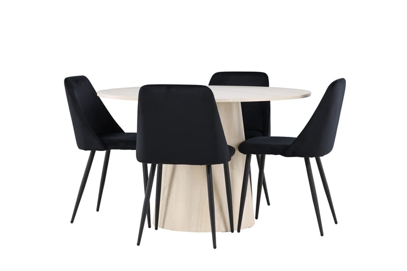 Lanzo Matgrupp 120 cm Rund med 4 Night stolar - Whitewash/Svart - Products - Möbler - Bord & matgrupp - Matgrupp